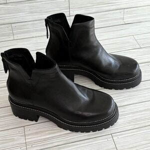 Gianni Bini Black Leather Lug Sole Platform Ankle Boots Womens 8M Back Zip